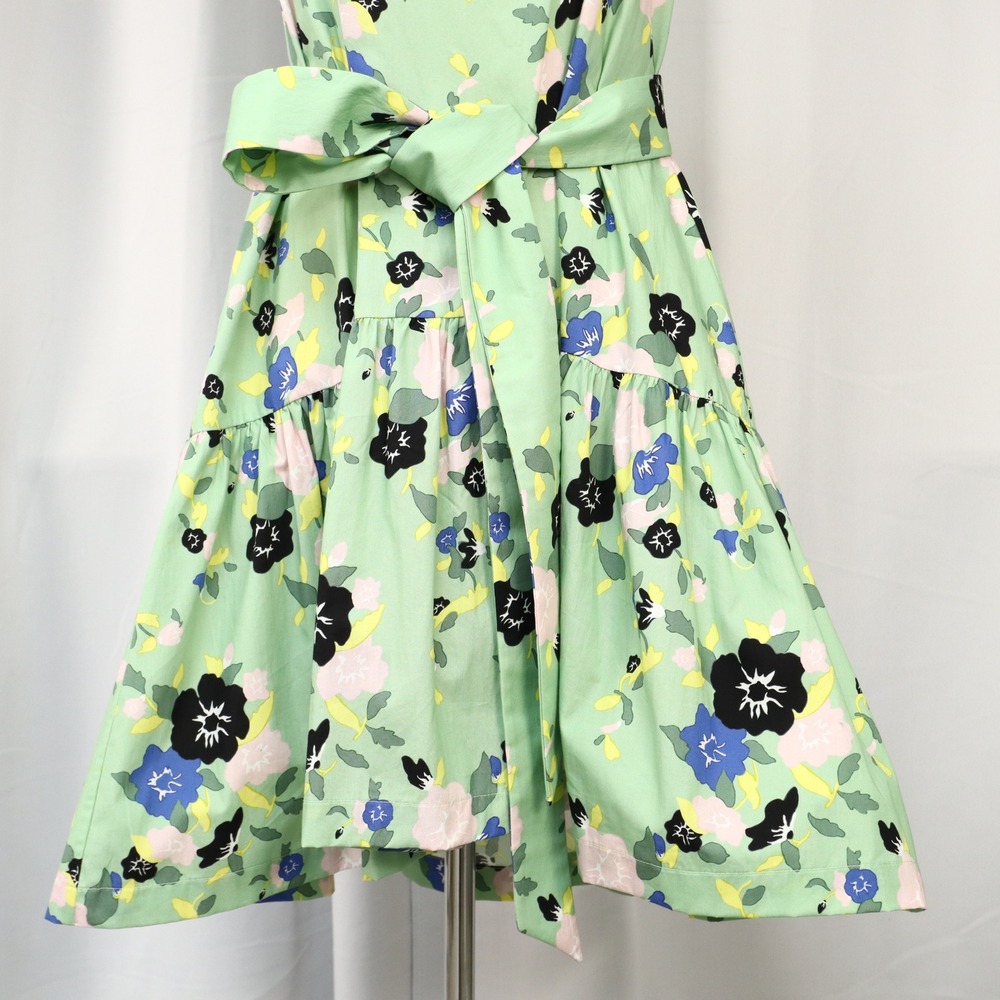 Pearl by Lela Rose Floral Cotton Halter Belted Dress XS Green Feminine Romantic - Picture 5 of 14